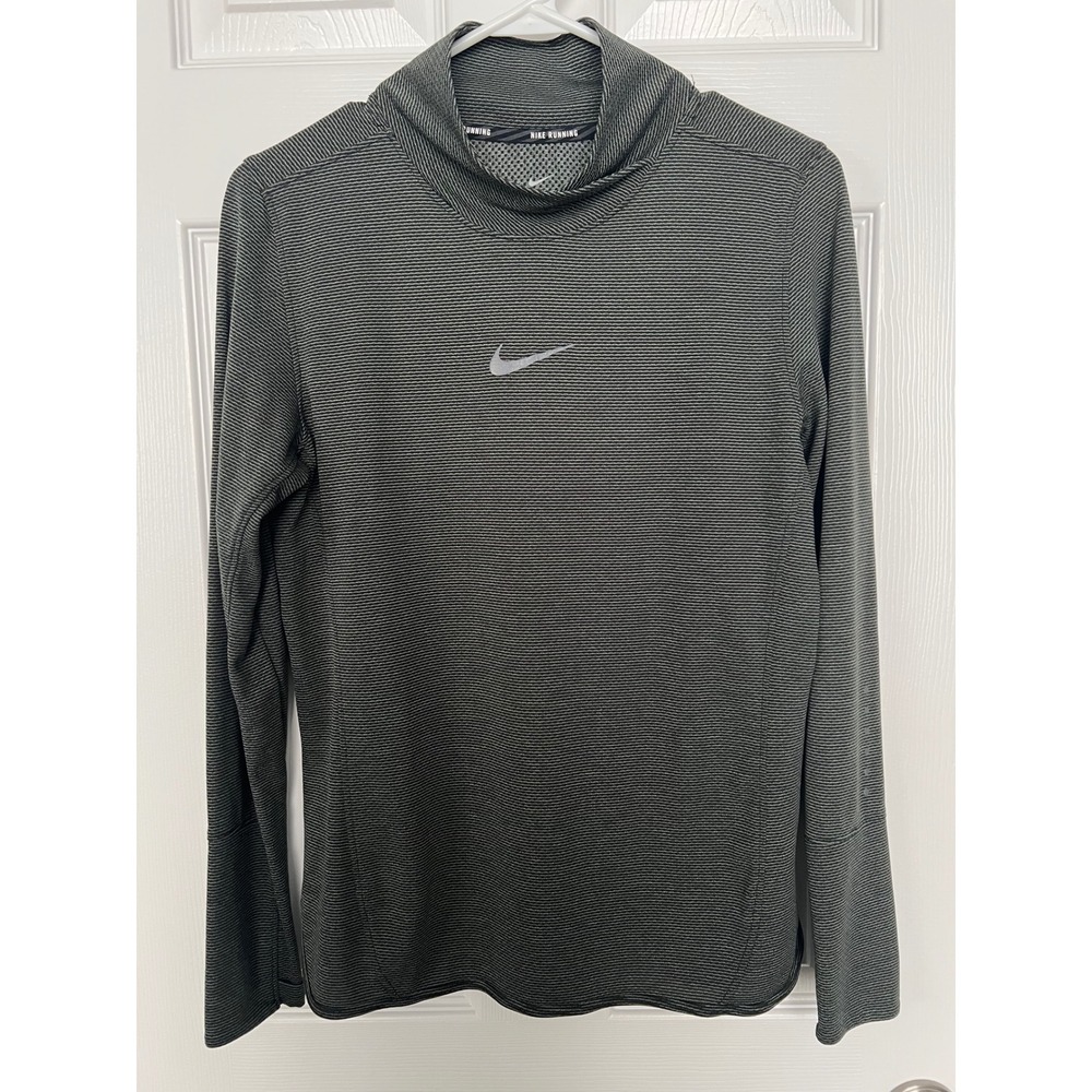 Nike Womens Large‎ AeroReact Running Top Gray Striped Mock Neck Long Sleeve